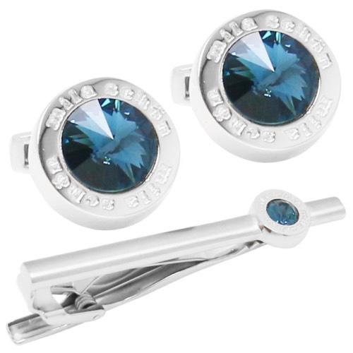 ミラ ショーン カフス ネクタイピン セット ブルー クリスタルガラス