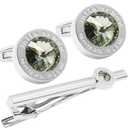 ミラ ショーン カフス ネクタイピン セット ブラック クリスタルガラス