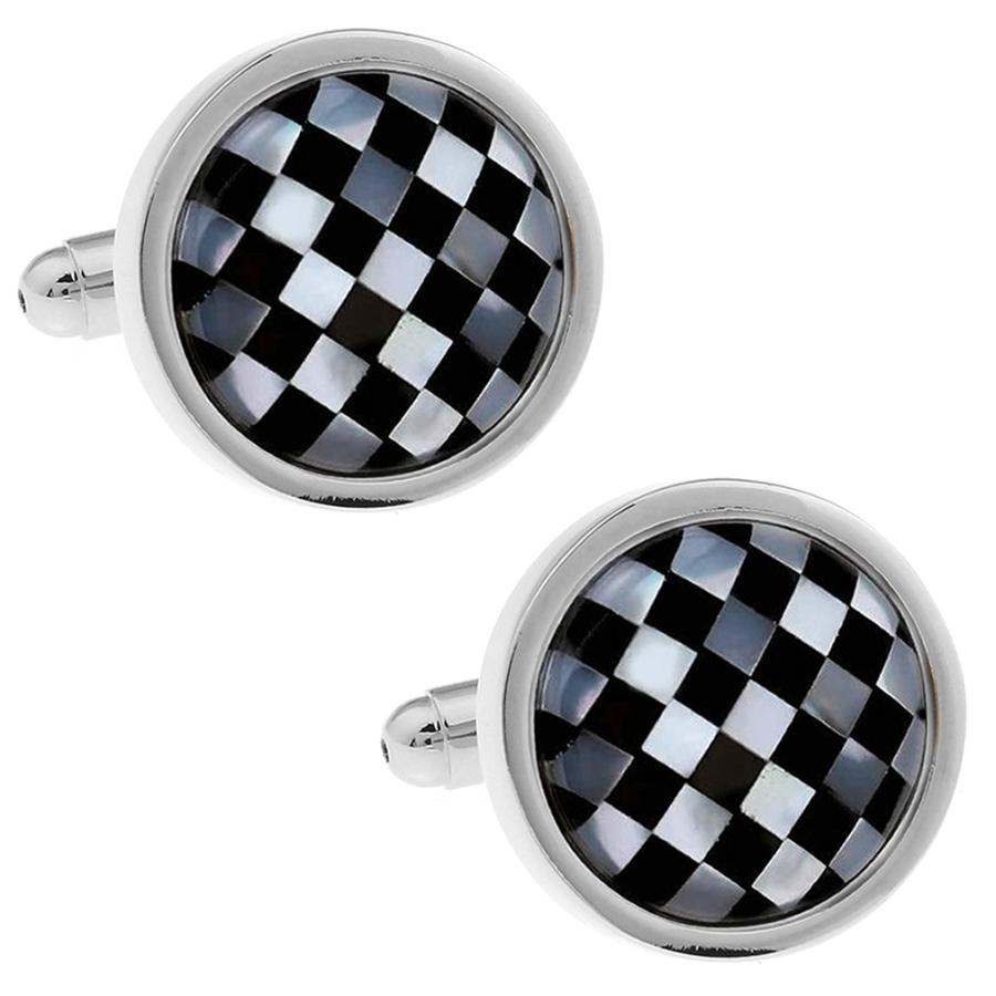 カフスボタン ブラック チェック シェル ラウンド カフス カフリンクス メンズアクセサリー |  | 01