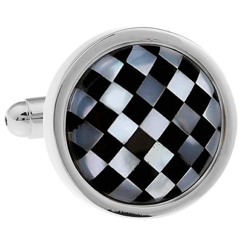 カフスボタン ブラック チェック シェル ラウンド カフス カフリンクス メンズアクセサリー |  | 02