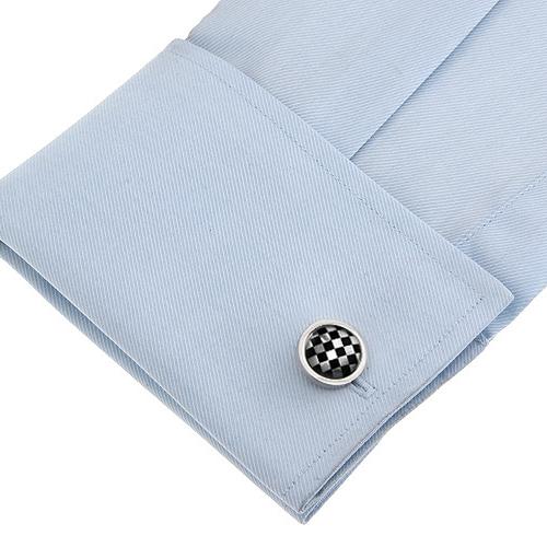 カフスボタン ブラック チェック シェル ラウンド カフス カフリンクス メンズアクセサリー |  | 03