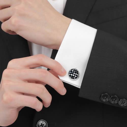 カフスボタン ブラック チェック シェル ラウンド カフス カフリンクス メンズアクセサリー |  | 04