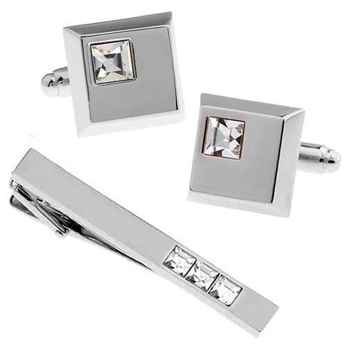カフス ネクタイピン セット シルバー クリア クリスタル カフス