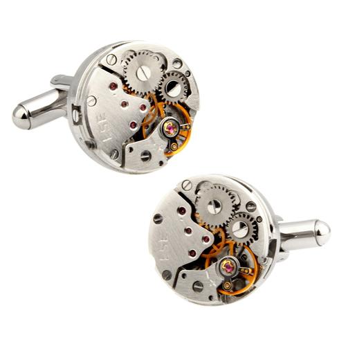 カフスボタン カフス 時計 ムーブメント スチームパンク フレームレス ラウンド カフリンクス メンズアクセサリー |  | 03