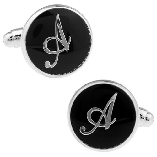 カフスボタン カフス ブラック イニシャル アルファベット A カフス カフリンクス メンズアクセサリー |  | 01