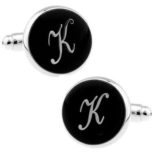 カフスボタン カフス ブラック イニシャル アルファベット K カフス カフリンクス メンズアクセサリー |  | 01