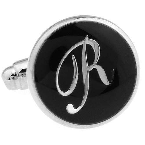 カフスボタン カフス ブラック イニシャル アルファベット R カフス カフリンクス メンズアクセサリー |  | 02