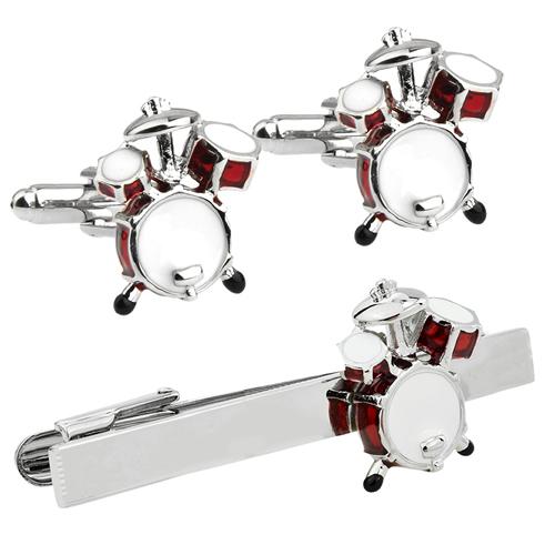 カフス ネクタイピン セット レッド ドラム カフスボタン カフリンクス タイクリップ タイピン |  | 01