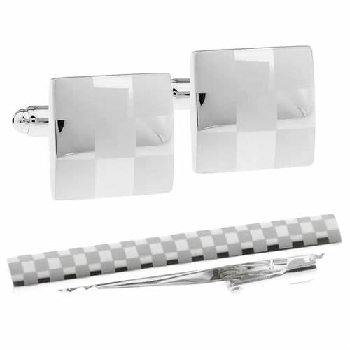 カフス ネクタイピン セット シルバー チェック スクエア カフスボタン カフリンクス タイクリップ タイピン |  | 01