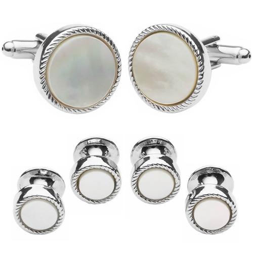 カフスボタン スタッドボタン セット シルバー リブ マザーオブパール カフス スタッズセット |  | 01