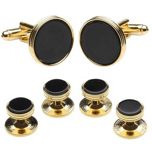 カフスボタン スタッドボタン セット ゴールド ライン オニキス カフス スタッズセット |  | 01