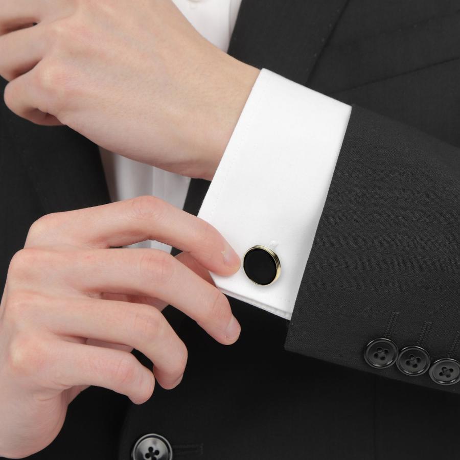 カフスボタン スタッドボタン セット ゴールド ライン オニキス カフス スタッズセット |  | 06