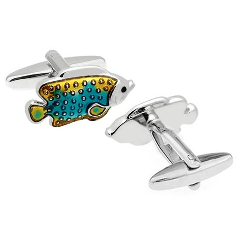 カフスボタン カフス ブルー イエロー 熱帯魚 トロピカル フィッシュ 魚 カフリンクス メンズアクセサリー |  | 03
