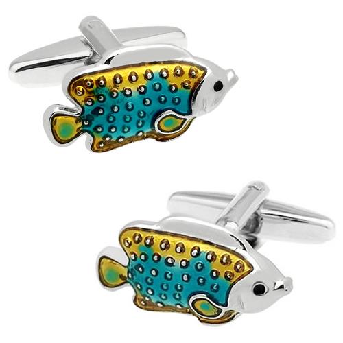 カフスボタン カフス ブルー イエロー 熱帯魚 トロピカル フィッシュ 魚 カフリンクス メンズアクセサリー |  | 01