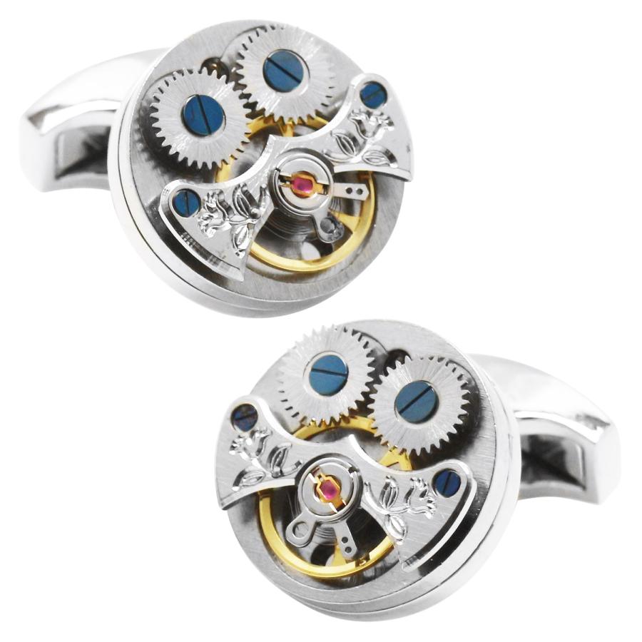 カフスボタン カフス シルバー スチームパンク 時計 ムーブメント ギア カフリンクス メンズアクセサリー |  | 01