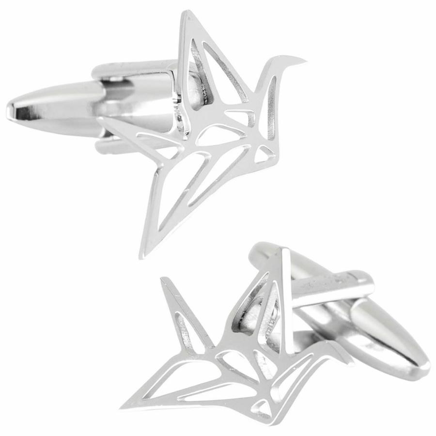 カフスボタン カフス シルバー 折り鶴 折り紙 カフリンクス メンズ