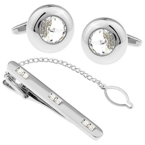 カフス ネクタイピン セット シルバー ラウンド クリスタル カフスボタン カフリンクス タイクリップ タイピン |  | 01