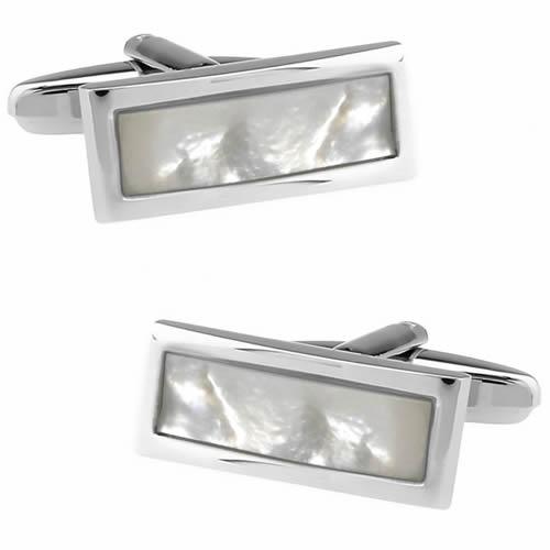 カフスボタン カフス ホワイト シェル スリム レクタングル カフリンクス メンズアクセサリー |  | 01