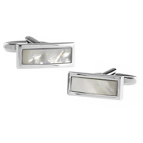カフスボタン カフス ホワイト シェル スリム レクタングル カフリンクス メンズアクセサリー |  | 03