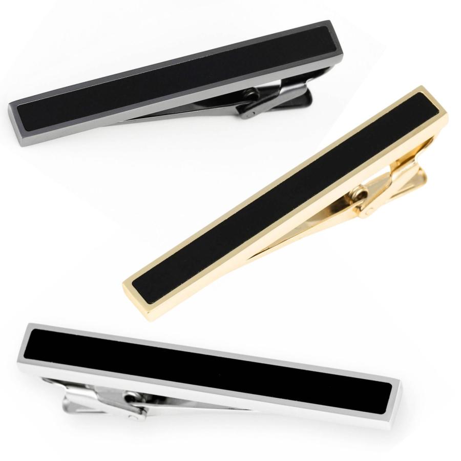 3カラーセット ネクタイピン シルバー ゴールド ガンメタル オニキス タイバー タイクリップ タイピン |  | 01