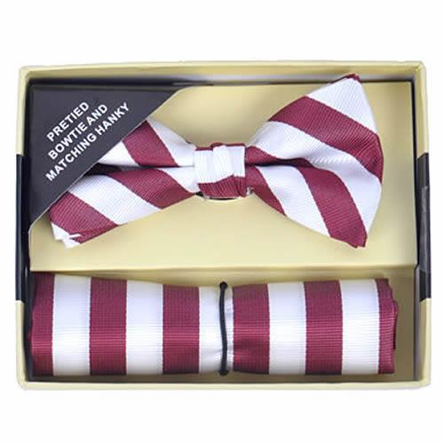 ボウタイ&ポケットチーフセット ホワイト＆バーガンディ ストライプ |  | 01
