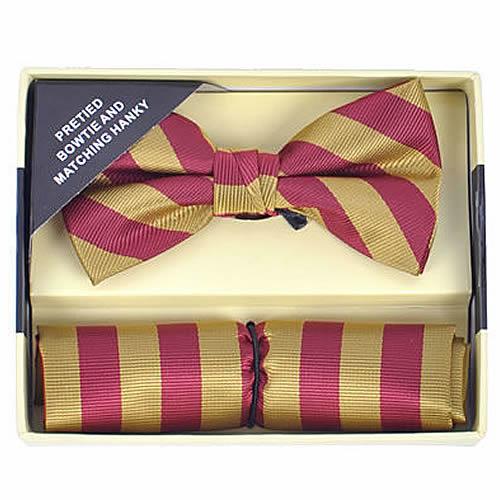 蝶ネクタイ ポケットチーフ セット バーガンディ＆マロン ストライプ |  | 01