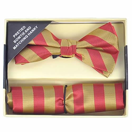 蝶ネクタイ ポケットチーフ セット レッド＆ゴールド ストライプ |  | 01