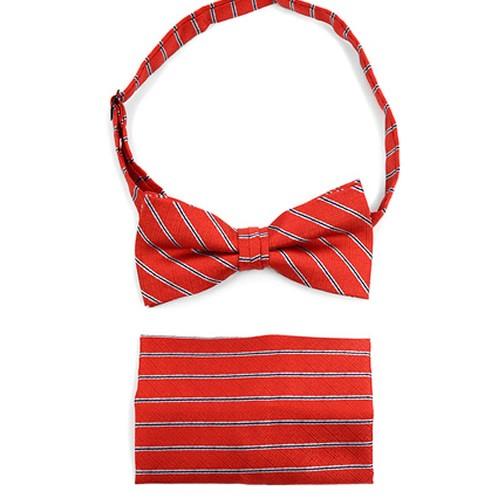 蝶ネクタイ ポケットチーフ セット レッド＆ゴールド ストライプ |  | 02