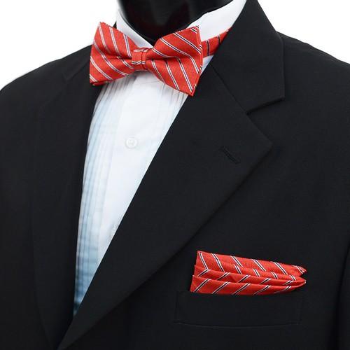 蝶ネクタイ ポケットチーフ セット レッド＆ゴールド ストライプ |  | 03