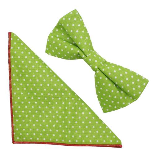 蝶ネクタイセット 蝶ネクタイ ポケットチーフ セット グリーン 水玉 ドット |  | 01