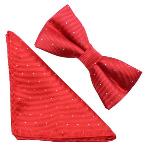 蝶ネクタイセット 蝶ネクタイ ポケットチーフ セット レッド 水玉 ドット |  | 01