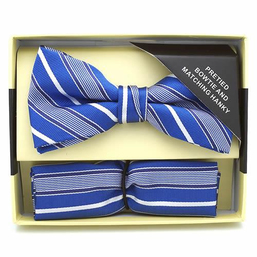 蝶ネクタイセット 蝶ネクタイ ポケットチーフ セット ブルー ストライプ |  | 01