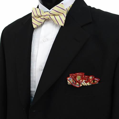 蝶ネクタイセット 蝶ネクタイ ポケットチーフ セット イエロー ストライプ |  | 04