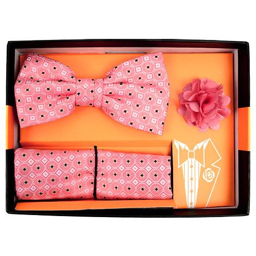 蝶ネクタイセット 蝶ネクタイ ポケットチーフ ラペルピン セット ピーチ チェック |  | 01
