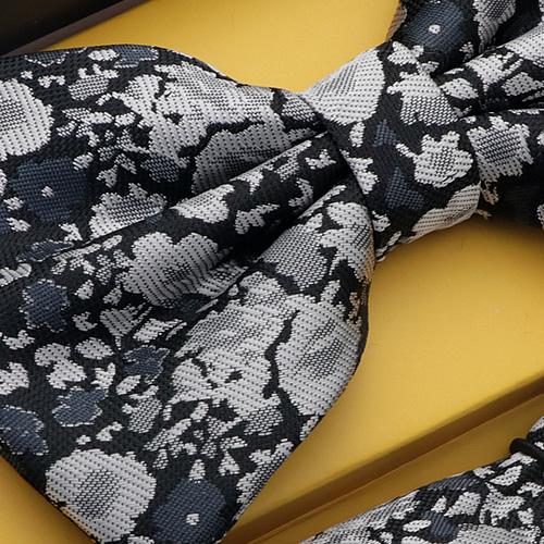 蝶ネクタイセット 蝶ネクタイ ポケットチーフ セット フローラル 花柄 ブラック シルバー |  | 02