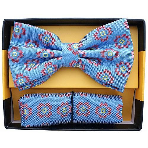 蝶ネクタイセット 蝶ネクタイ ポケットチーフ セット フローラル 花柄 ライトブルー |  | 01