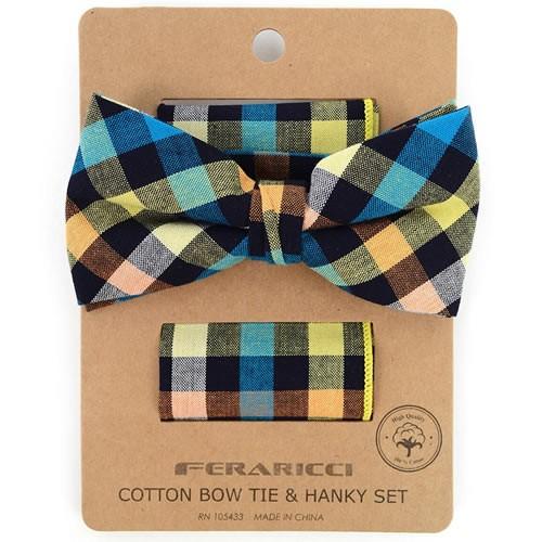 蝶ネクタイセット 蝶ネクタイ ポケットチーフ セット カラフル チェック |  | 01