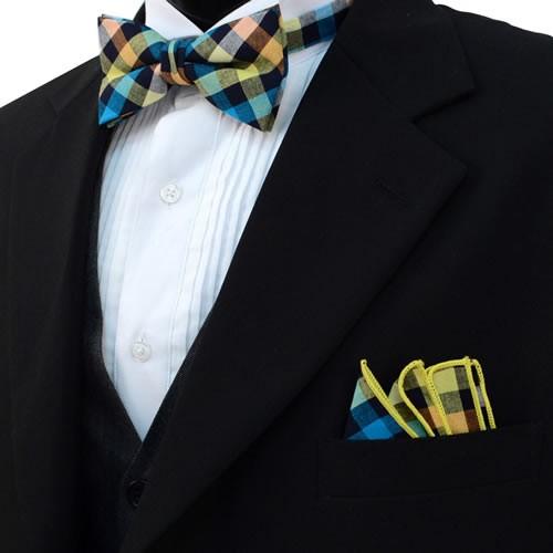 蝶ネクタイセット 蝶ネクタイ ポケットチーフ セット カラフル チェック |  | 06