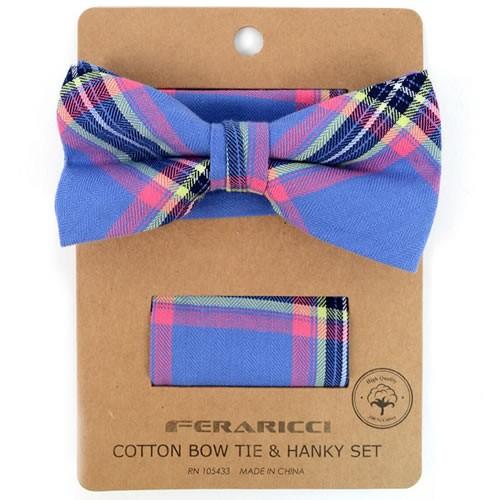 蝶ネクタイセット 蝶ネクタイ ポケットチーフ セット ブルー チェック |  | 01