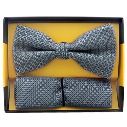 蝶ネクタイセット 蝶ネクタイ ポケットチーフ セット ドット グレー |  | 01