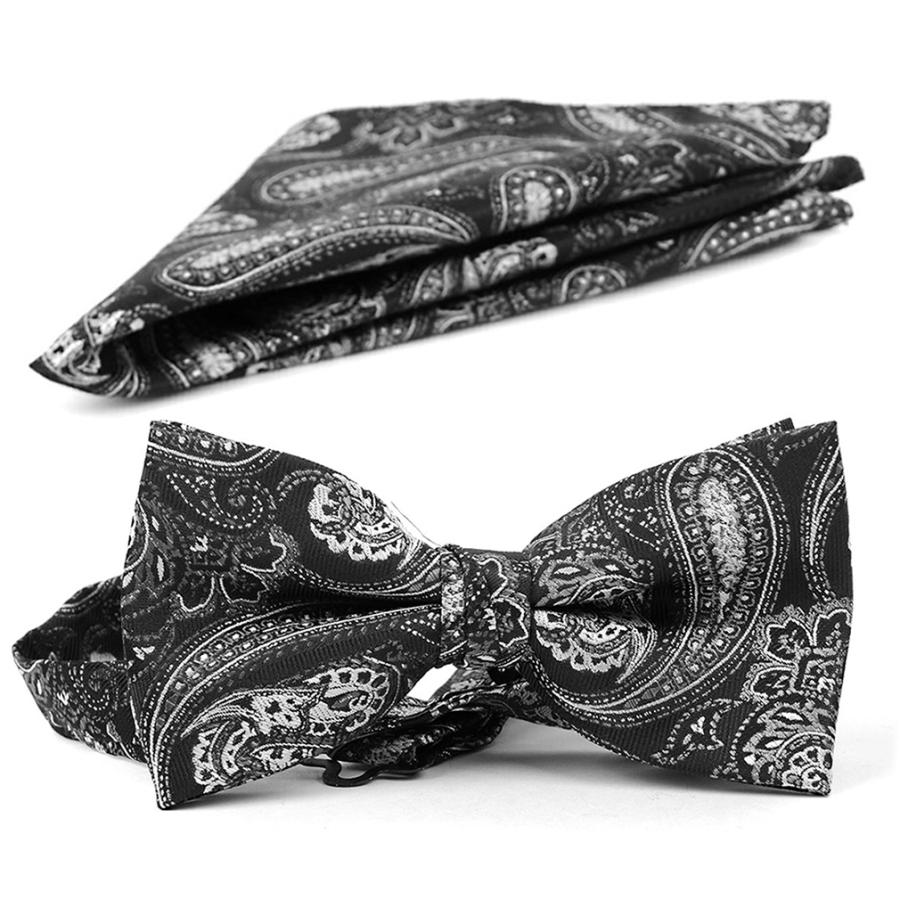 蝶ネクタイセット 蝶ネクタイ ポケットチーフ セット ペイズリー ブラック |  | 01