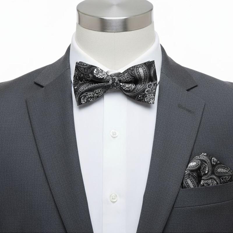 蝶ネクタイセット 蝶ネクタイ ポケットチーフ セット ペイズリー ブラック |  | 04