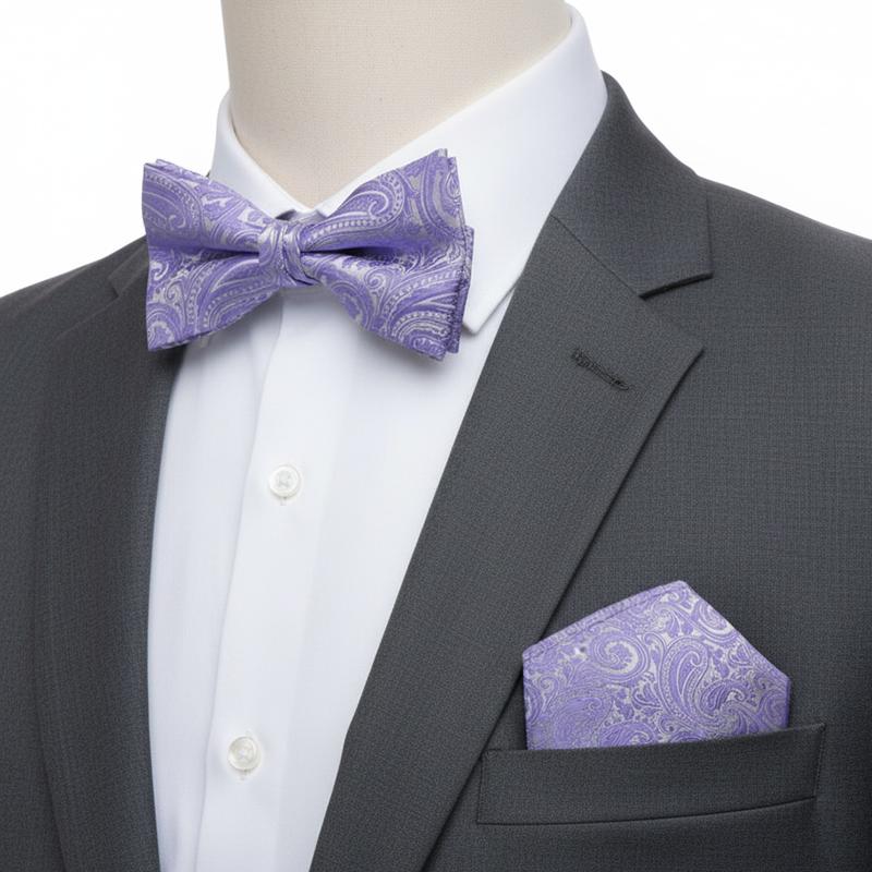 蝶ネクタイセット 蝶ネクタイ ポケットチーフ セット ペイズリー パープル |  | 05