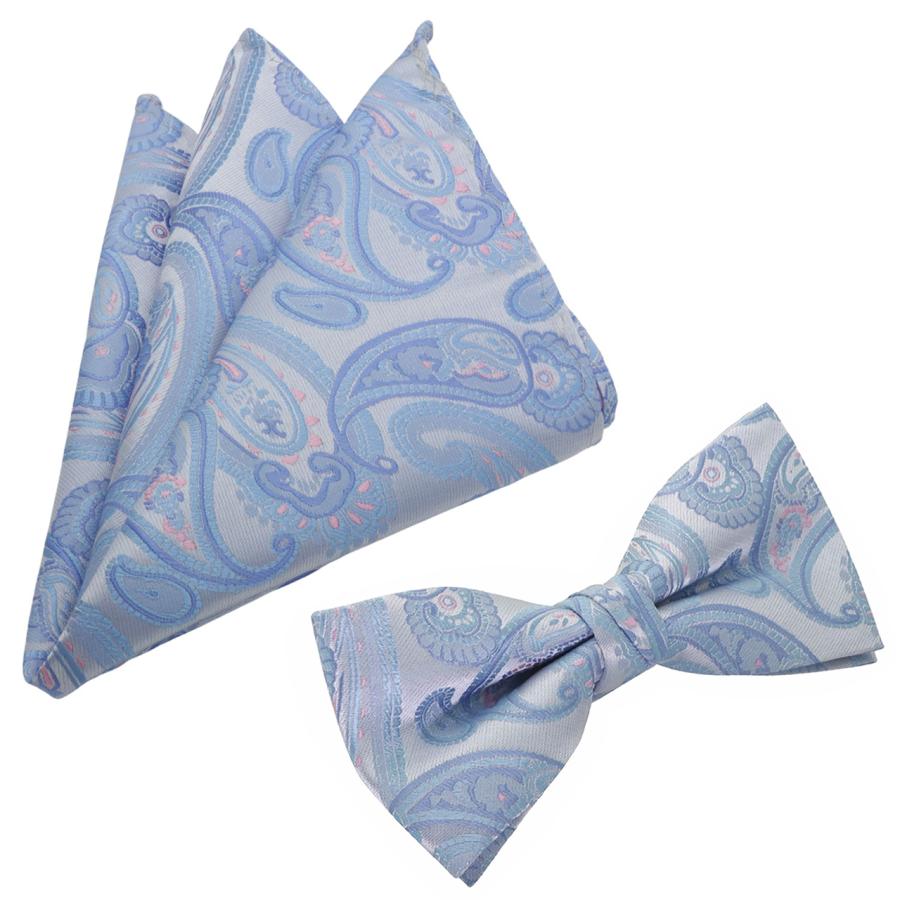 蝶ネクタイセット 蝶ネクタイ ポケットチーフ セット ペイズリー ライトブルー |  | 01