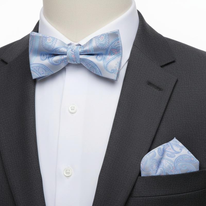 蝶ネクタイセット 蝶ネクタイ ポケットチーフ セット ペイズリー ライトブルー |  | 05