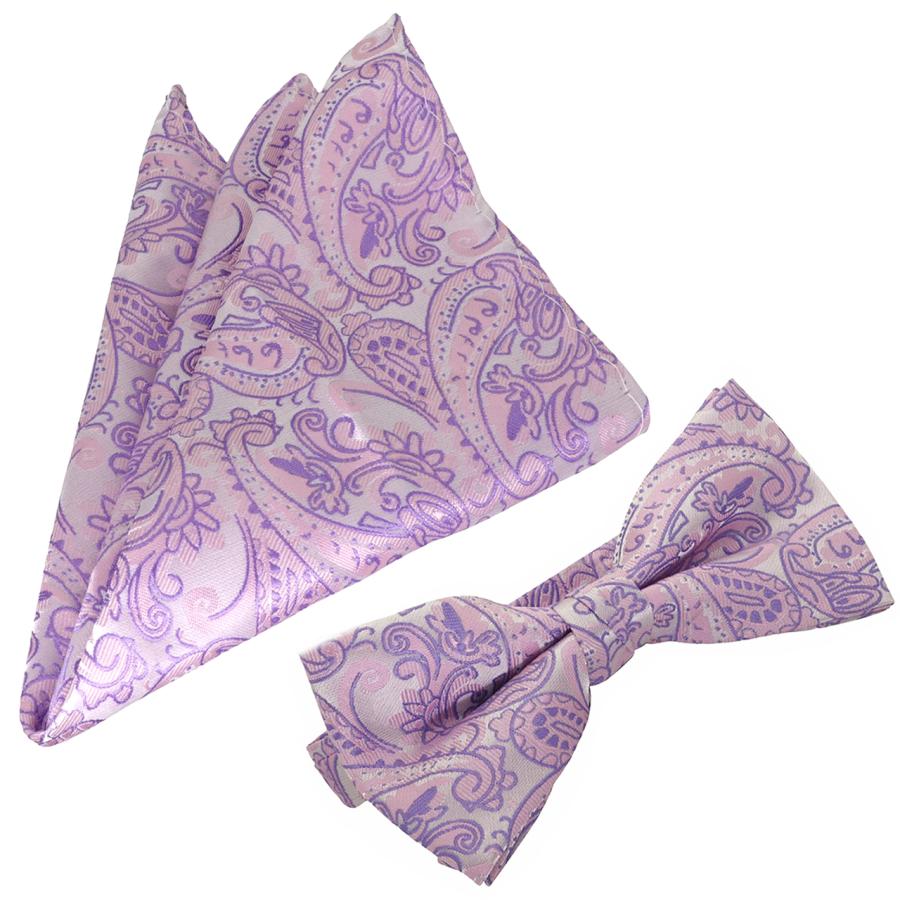 蝶ネクタイセット 蝶ネクタイ ポケットチーフ セット ペイズリー ピンク パープル |  | 01