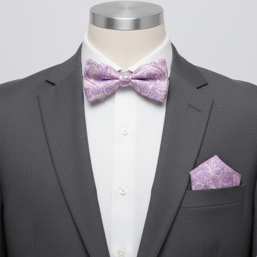 蝶ネクタイセット 蝶ネクタイ ポケットチーフ セット ペイズリー ピンク パープル |  | 05