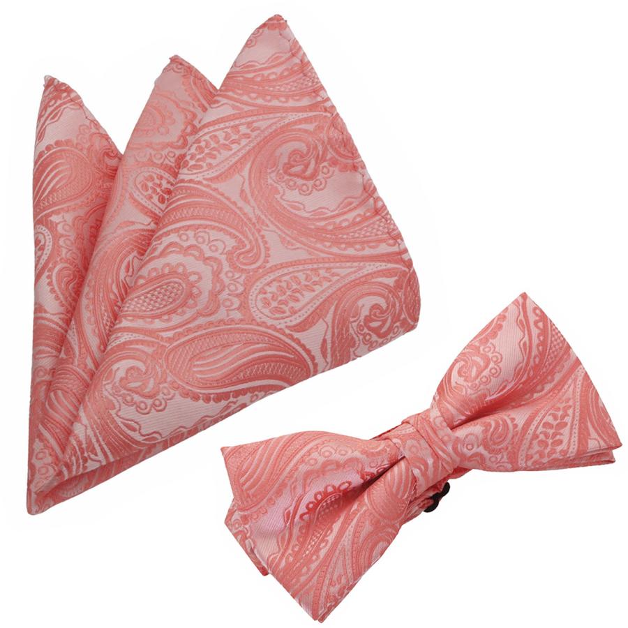 蝶ネクタイセット 蝶ネクタイ ポケットチーフ セット ペイズリー ピンク |  | 01