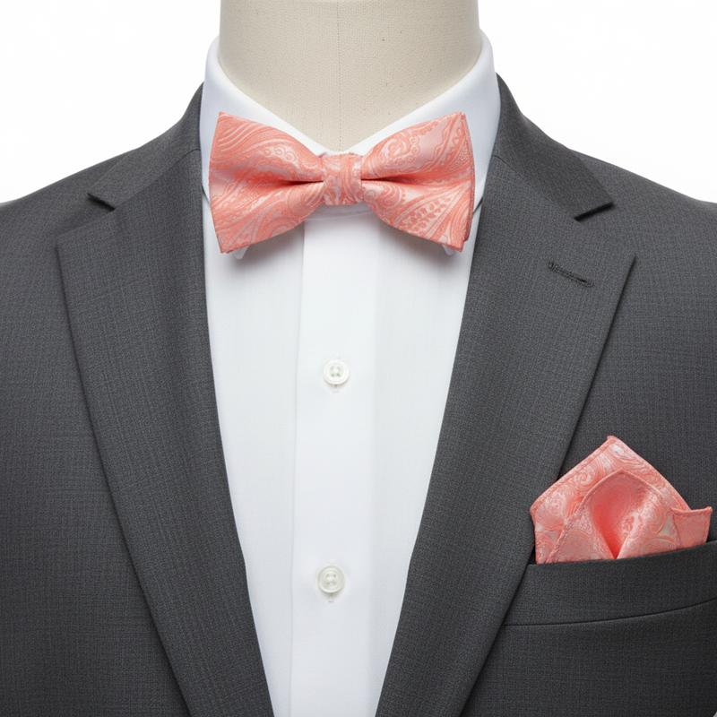 蝶ネクタイセット 蝶ネクタイ ポケットチーフ セット ペイズリー ピンク |  | 05