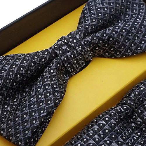 蝶ネクタイセット 蝶ネクタイ ポケットチーフ セット ジオメトリック ブラック グレー |  | 01